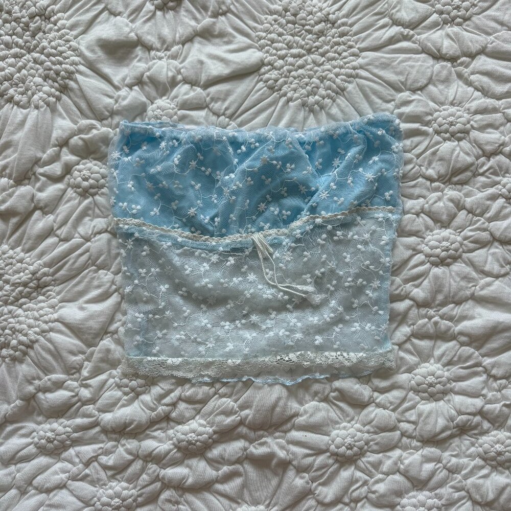 Blue Lace Floral Tube Top